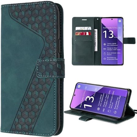Coque - E.F.CONNECTION - Til Xiaomi Redmi Note 13 Pro+ 5G - Syntetisk Læder - Natgrøn - Støttefunktion
