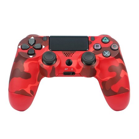 Sotilaallinen punainen langaton ohjain, yhteensopiva PlayStation 4:n kanssa, värinällä, sisältää USB-latauskaapelin. Ergonominen muotoilu pelaamiseen