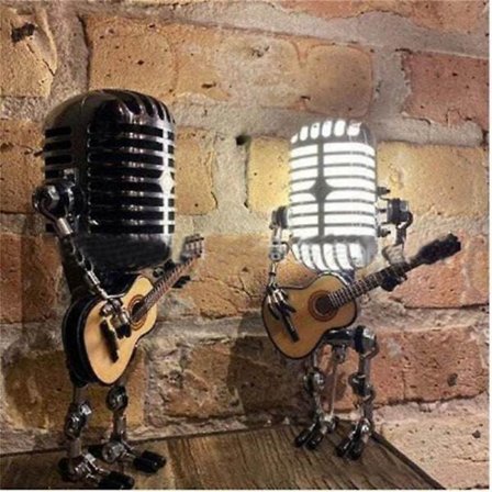 USB Retro Stil Mikrofon Robot Lampe Holder Gitar Med Lys Vintage Hjeminnredning