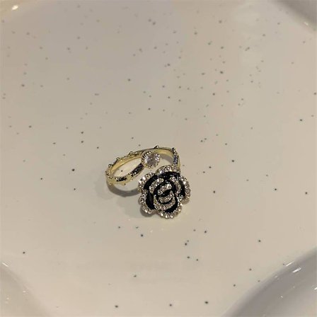 Ringar Svart Kamelia Ring För Kvinnor Justerbara Ringar
