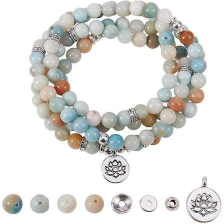 150kpl+ 8mm 108 Rukoileva Mala-helmet, Rannekkeet ja Kaulakorut, Amazoniitti-jalokivi