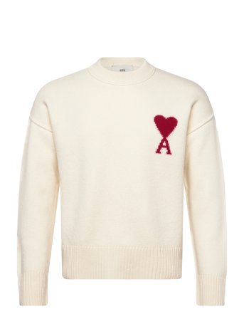 AMI Crewneck Sweater With Contrasted Ami De Coeur - White - S