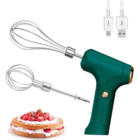 Elektrisk håndvisp, USB-oppladbar, eggvisp med 2 avtakbare visper og 3 hastighetsmoduser