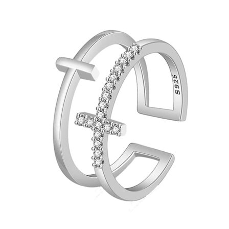 Dubbelkorsad öppen ring diamant ring smycken (silver)