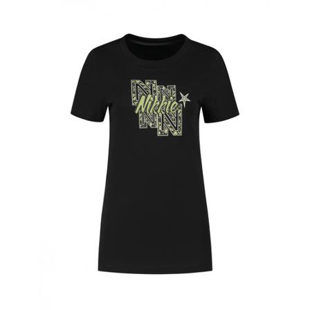 Nikkie Flower T-Shirt , Zwart , Dames , Maat: M
