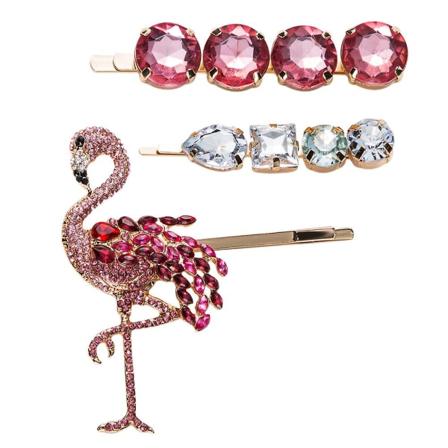 3 kpl Elegantti Flamingo-hiuspinnit Naisille Strassilla Muodikkaat Bobby Pin -hiuslis kkeet M
