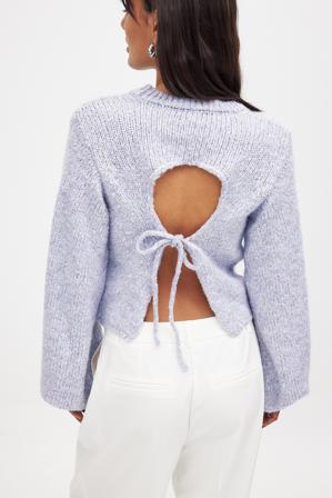 NA-KD Knitted Open Back Balloon Sleeve Sweater - Cut Out Sweaters - Blå - XS (EU 32)