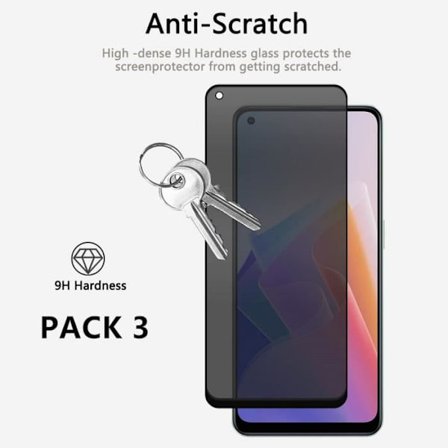 Lot-3 Anti-spion härdat glasskydd för OPPO Reno 7 Lite - Svart