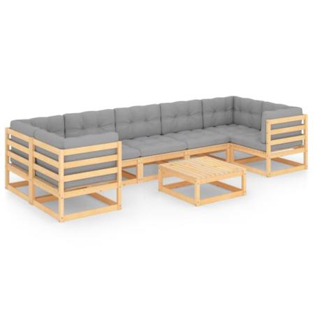 Vidaxl Loungegrupp Med Dynor 8 Delar Massiv Furu Grå