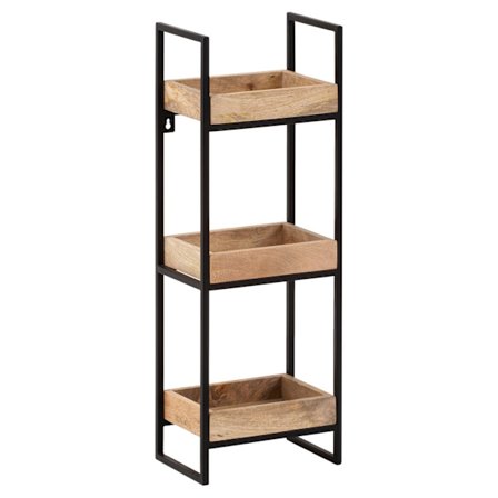 Rootz Modern Industrial Seinähylly - Kelluva hylly - Koristehylly - Massiivipuuta ja metallia - Kolme säilytystilaa - Käsintehty - 27cm x 77cm x 18cm