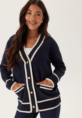 GANT - Contrast Knit Cardigan - Evening Blue - Kläder - - Bubbleroom