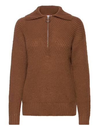 Vichinti Half Zip L/S Knit Top/Su/Vol Brown Vila