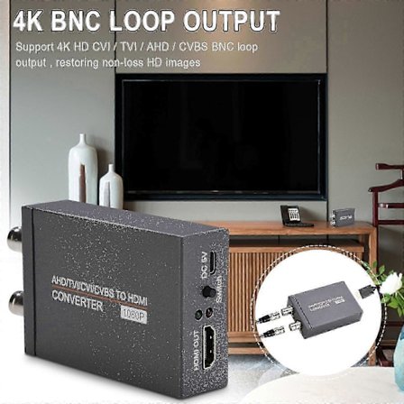 Konverter Full HD 4K 720P/1080P BNC till HDMI Video Adapter - TVI CVI AHD CVBS BNC Videosignal till HDMI för Monitor HDTV DVR