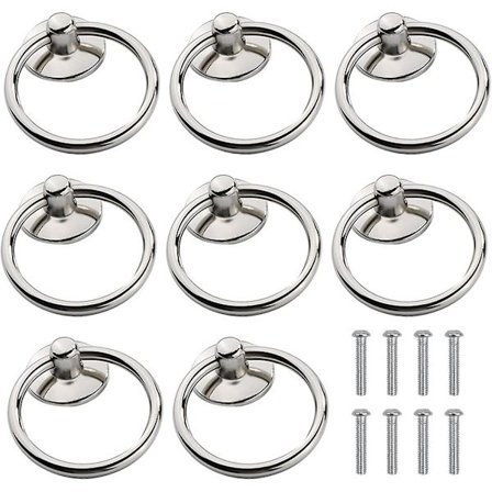 Vintage Lådhandtag Möbelknopp Rund Skåphandtag Lådslingknoppar Ring Skåp Draghandtag Antik Zink LegeringIrisfrSilver8st