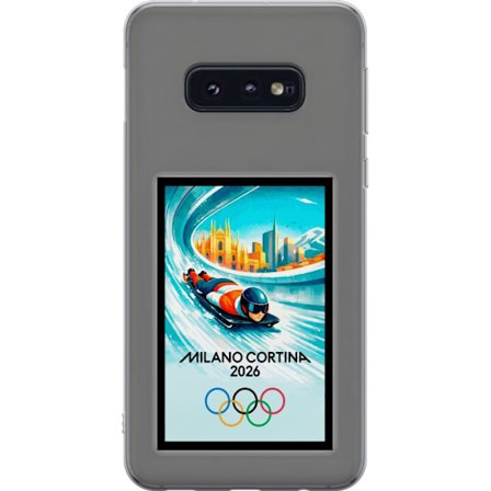 Yhteensopiva Puhelinkuori Samsung Galaxy S10e Dynaaminen kelkkailija tai skeleton-ajaja jääkanavalla Milanon Cortina 2026 kanssa, kaupunkinäkymä ja ol