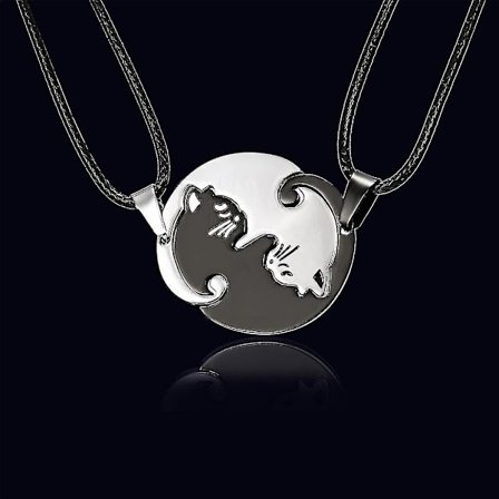 Parsmycken Svart Vit Parhalsband i rostfritt stål Djurkatthängehalsband