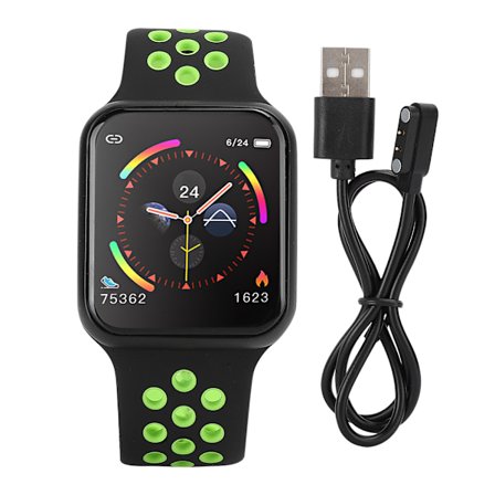 F9 Fuld Touch Control Smart Armbåndsur Hjertefrekvens Blodtryksovervågning Smartwatch Sort Skal Sort Grøn Rem