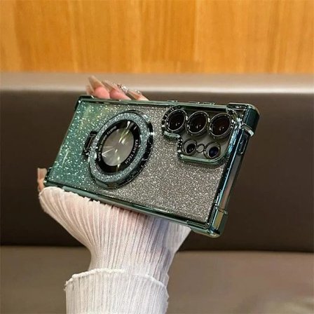(For Samsung S25 FE) Magnetisk glitrende klart mobildeksel med luftputebeskyttelse