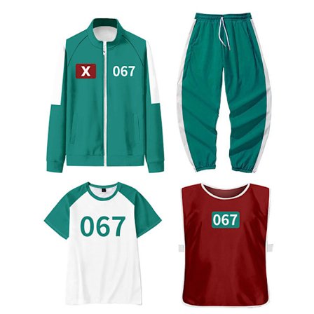 Squid Game 3-personers Cosplay Kostume Træningsdragt Komplet Beklædningssæt