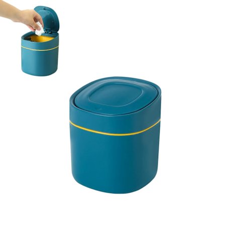 Blå Mini Bordsskraldespand med Låg Lille Papirkurv til Soveværelse Badeværelse Køkken Kontor Soveværelse