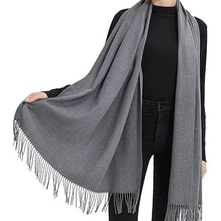 Ekstra Langt Dame Vintertørklæde 200x60cm Mørkegråt Varmt Strikket Sjal