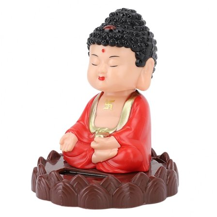 Nickande Buddha Staty Solcellsdriven Figurin för Lycka Välstånd Gåva Energibesparande Röd
