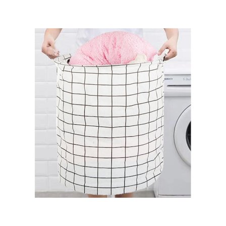 Sammenleggbar vaskekurv – 45L Hvit Rutemønster Hvit/Svart