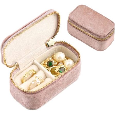 Mini smykkeskrin til rejser, fløjls smykkeskrin til rejser, bærbart smykkeskrin til rejser, egnet til ringe, øreringe, halskæder, gaver til kvinder