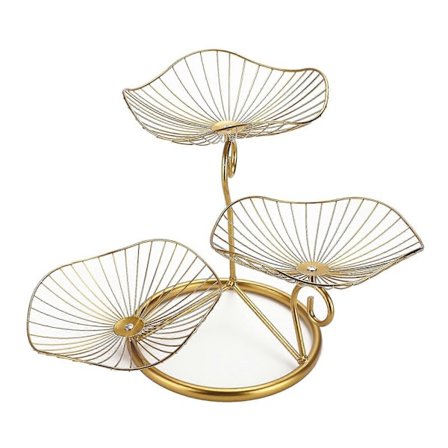 Frugtskål i jern, frugtkurv, servietkurv, frugtopbevaring, til grøntsager, brød og frugt i køkkenet (lotusblad, gylden)