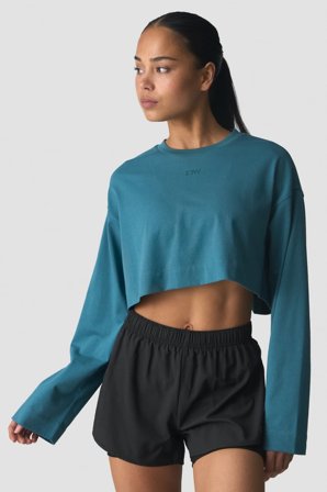 Everyday Relaxed Cropped Long Sleeve Light Faded Teal