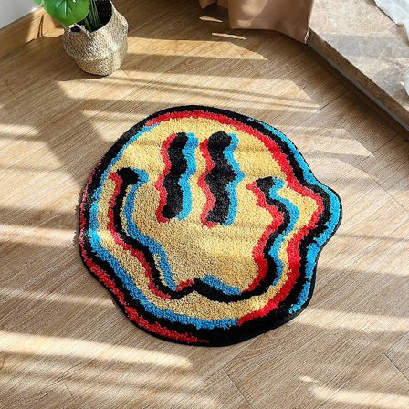 Trippy Smile Rug Smily Face Håndlaget Rug Tufted Smile Rug Gave til Venn Tepper for Soverom Geek Gave Hjemmeinnredning Matte 60x60cm