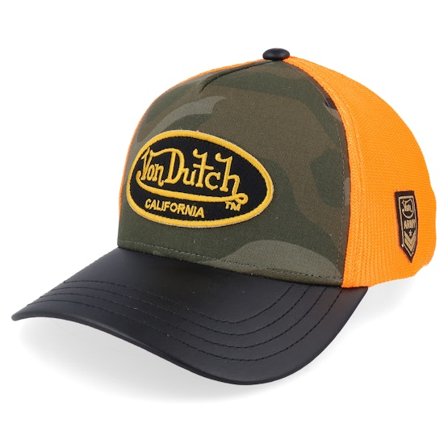 Von Dutch - Camo Trucker Cap - Oval Patch Orange/Camouflage/Black A-Frame Trucker @ Hatstore