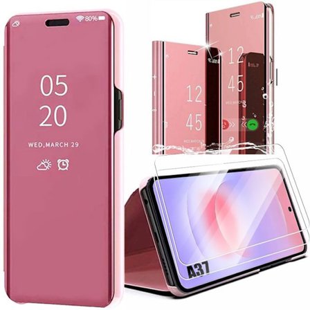 Cover til Samsung Galaxy A37 5G, Front- og Bagbeskyttelse Smart View Rosa - 2 Tempered Glass