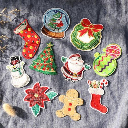 10 Styk Julelapper Juleapplikationer Klistermærker Julebeklædningslapper Broderet Juleapplikationer