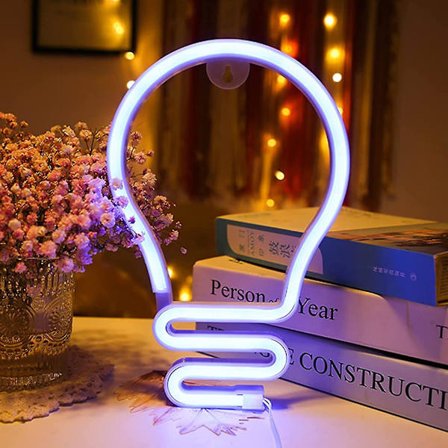 Glödlampformade Neonljus för Sovrumsväggsskylt, Batteri- eller USB-driven Sval LED Neonljusskylt Dekoration, Neonljus för Väggdekoration, LED-skylt 