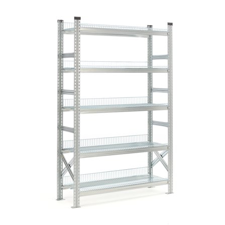 Regalsystem TRANSFORM, Grundmodul mit 5 Gitterböden, 1972 x 900 x 400 mm, verzinkt