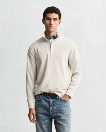 GANT Herren Leichtes Sacker Rib Sweatshirt mit Reißverschlusskragen (L) Beige