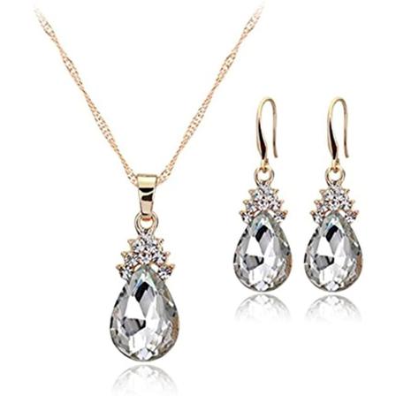 Gesh Halsband Örhängen Diamond Vattendroppar Eleganta Kvinnor