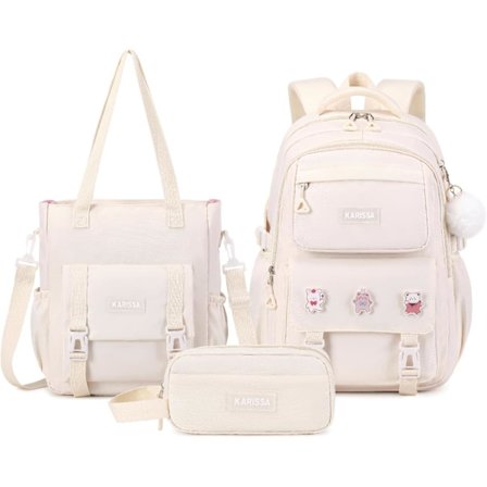 Rygsæk til piger, 3-pak sæt børne rygsæk til piger med tyverisikret baglomme, vandafvisende tote taske med penalhus til grundskolen 3 stk. sæt