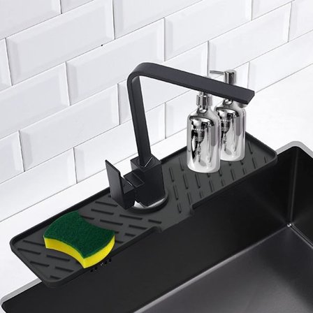 IC Silikonkran Stænkskærm, 45,72 cm x 15,00 cm, til Køkken, Badeværelse, Vaskeri, Vask Pryler Vaskemateriale (Sort)