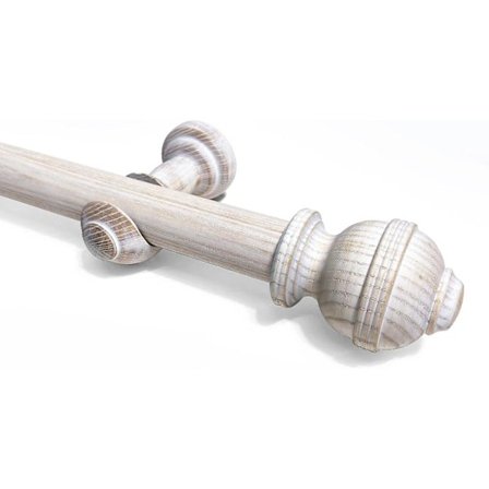 33 mm Ribbet Kule Hurtig Lengde Tre Gardiner Stenger Premium Kvalitet Antikk Hvit Feste