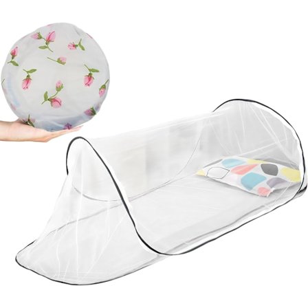 Foldbar Myggesigte til Enkeltmandseng, Fint Masket, Rejse & Camping Pop-Up Net (Sort)