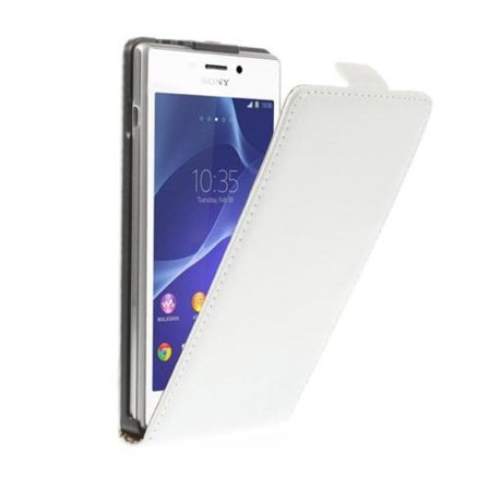 Winther (Vit) Sony Xperia M2 Äkta Läder Flip-Fodral