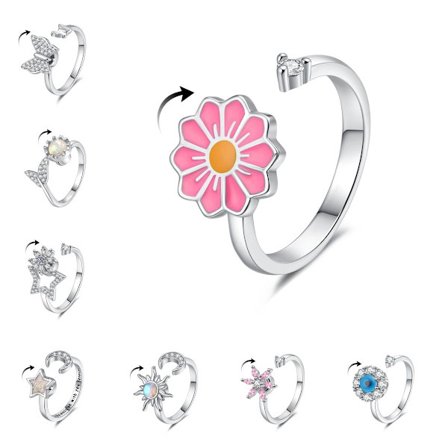 8 st Ångestringar Justerbara Ringar Set Justerbara Ringar Fidget Ringar Dam Pärlband, Stapelbara