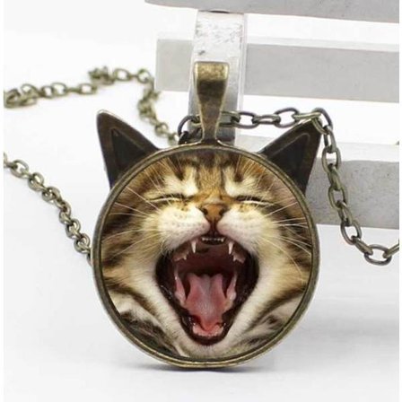 Necklace - Cat - Striped - Ears - Cabochon