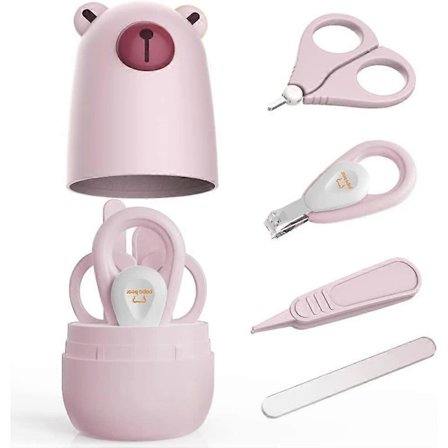 4-in-1 vauvan kynsisetti söpöllä kotelolla, vauvojen kynsiviilasetti manikyyriin ja pedikyyriin, lahja uusille äideille (vaaleanpunainen karhu)