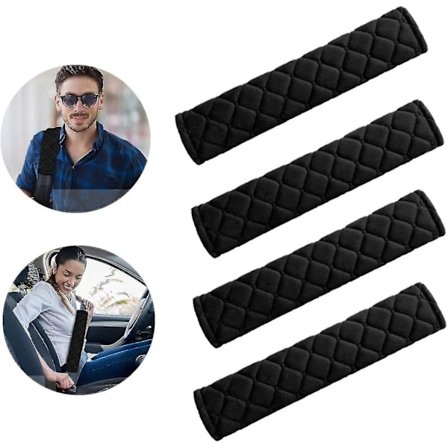 Bälteskudde Bil, 4 Pack Säkerhetsbälte Axelkuddar, Tvättbar Klädsel För Säkerhetsbälte I Bilen För Barn Och Vuxna - Svart