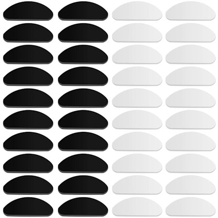 20 par 1mm (gjennomsiktig + svart) sklisikre silikon neseputer, selvklebende