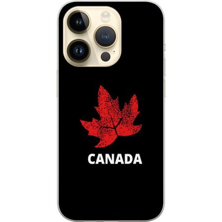 Kompatibelt Mobildeksel til Apple Apple iPhone 15 Pro Grafisk lønnebladsymbol i rødt mot svart bakgrunn med tydelig kanadisk referanse og minimalist