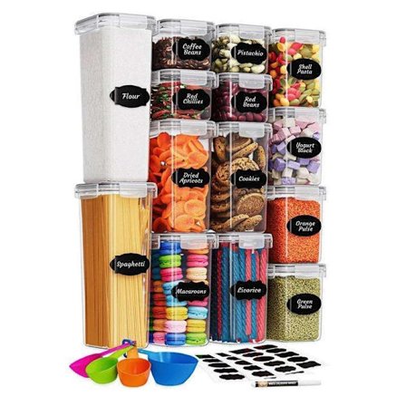 Organiserede pantry-opbevaringsbeholdere - 14-pak med lufttætte lågetiketter